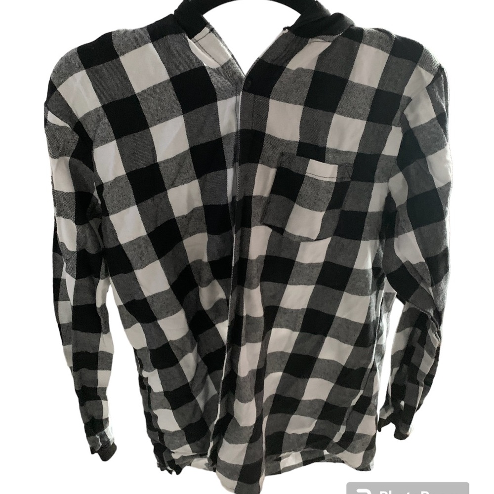 Shein black and white hooded flannel size medium